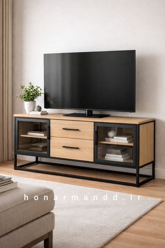 میز تلویزیون ترکیب چوب وفلز مدل honarmand